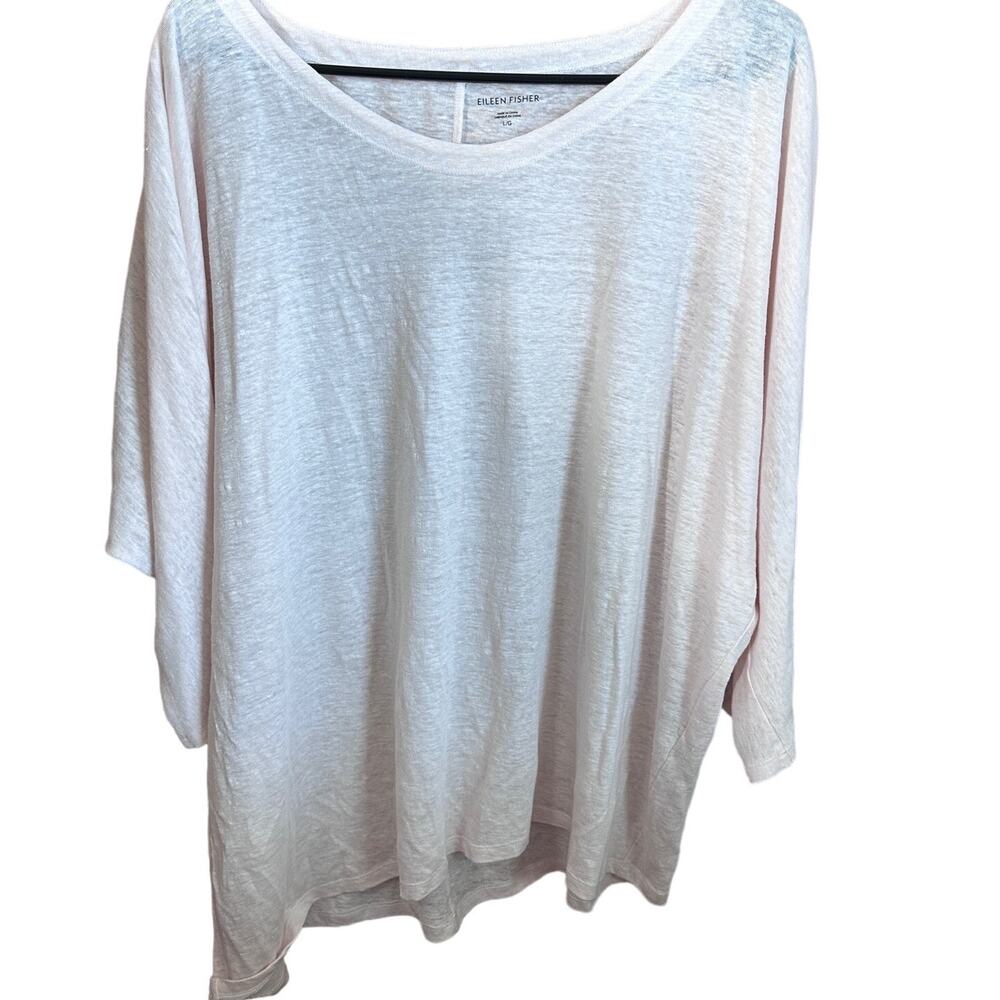 100# Linen Eileen Fisher womens top sz large pink raglan sleeve coastalcore